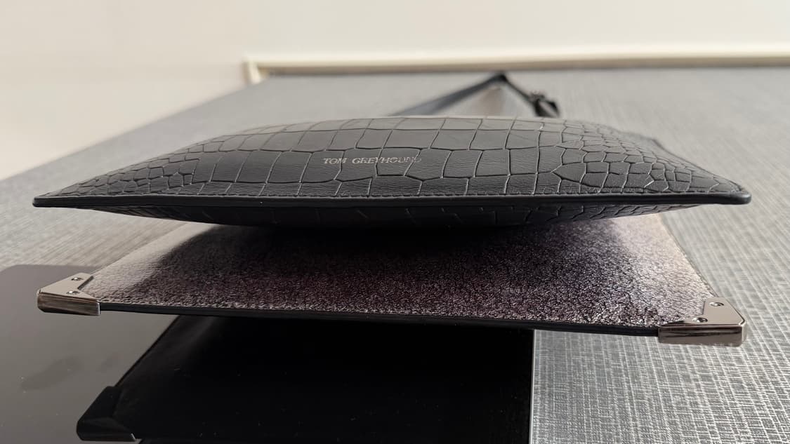 톰그레이하운드 덱케 블랙 악어 가죽 실버 패턴 더블 파우치 크로스백 가방 상품이미지4