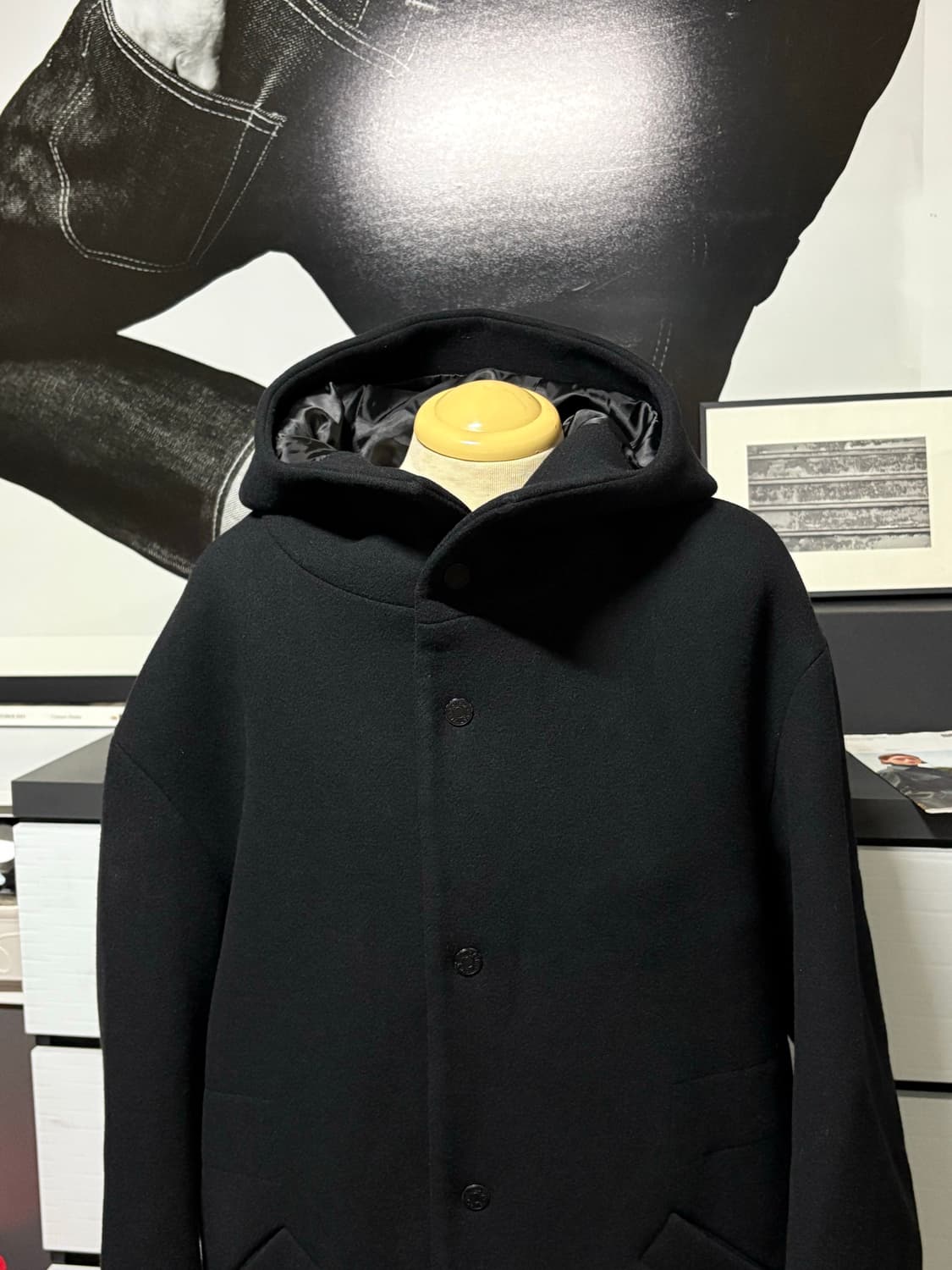 시스템옴므 캐시미어 후드 블랙 오버사이즈 코트 상품이미지5