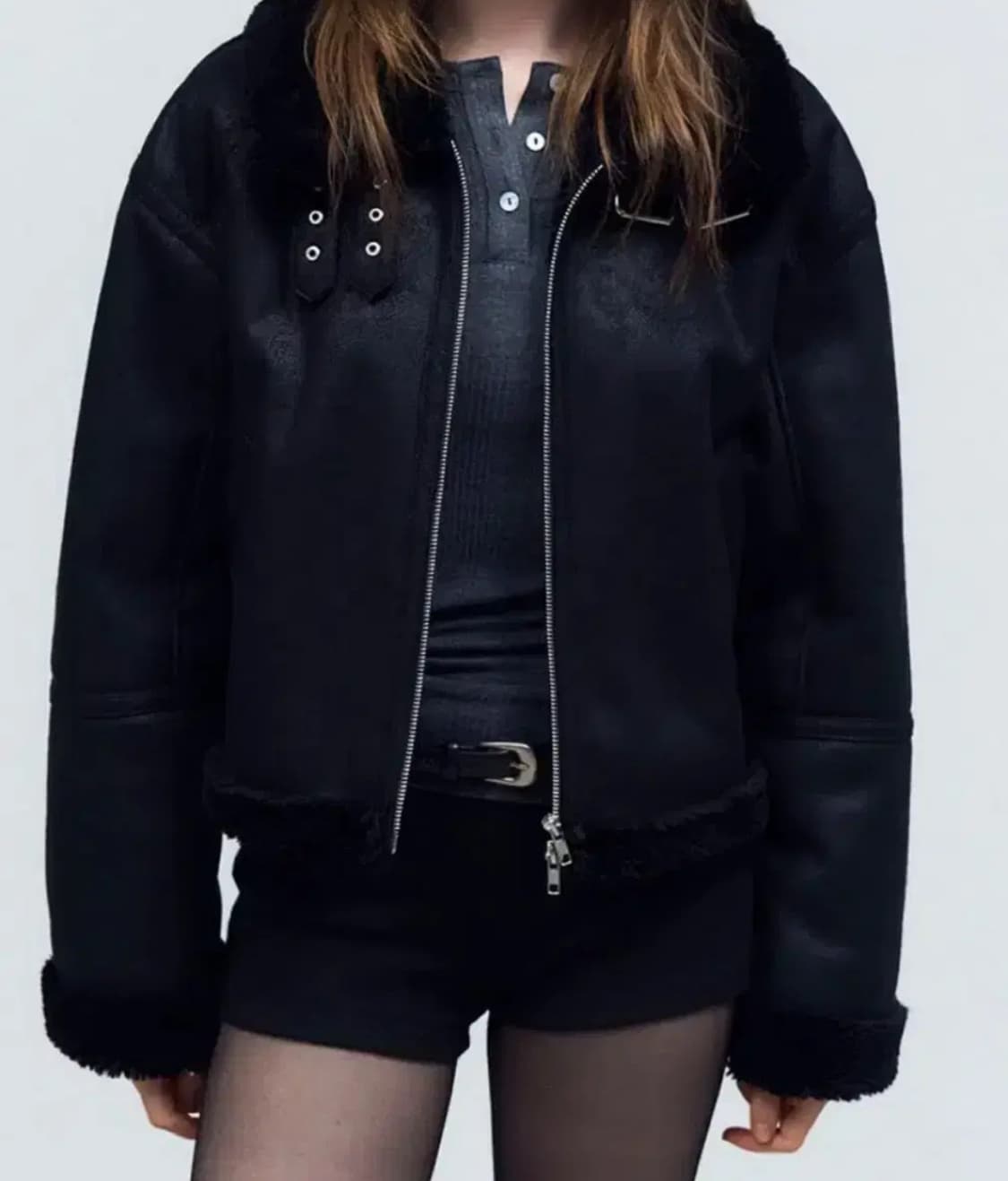 도프셉 베이직 크롭 무스탕 Basic Crop Mustang in Bla 상품이미지3