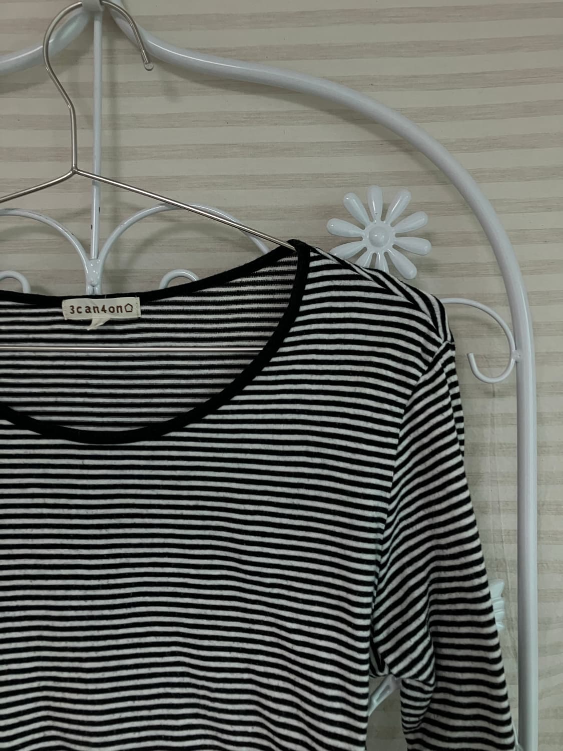 빈티지 블랙 스트라이프 7부 티셔츠 y2k 스트릿 갸루 펑키 일본빈티지 상품이미지3