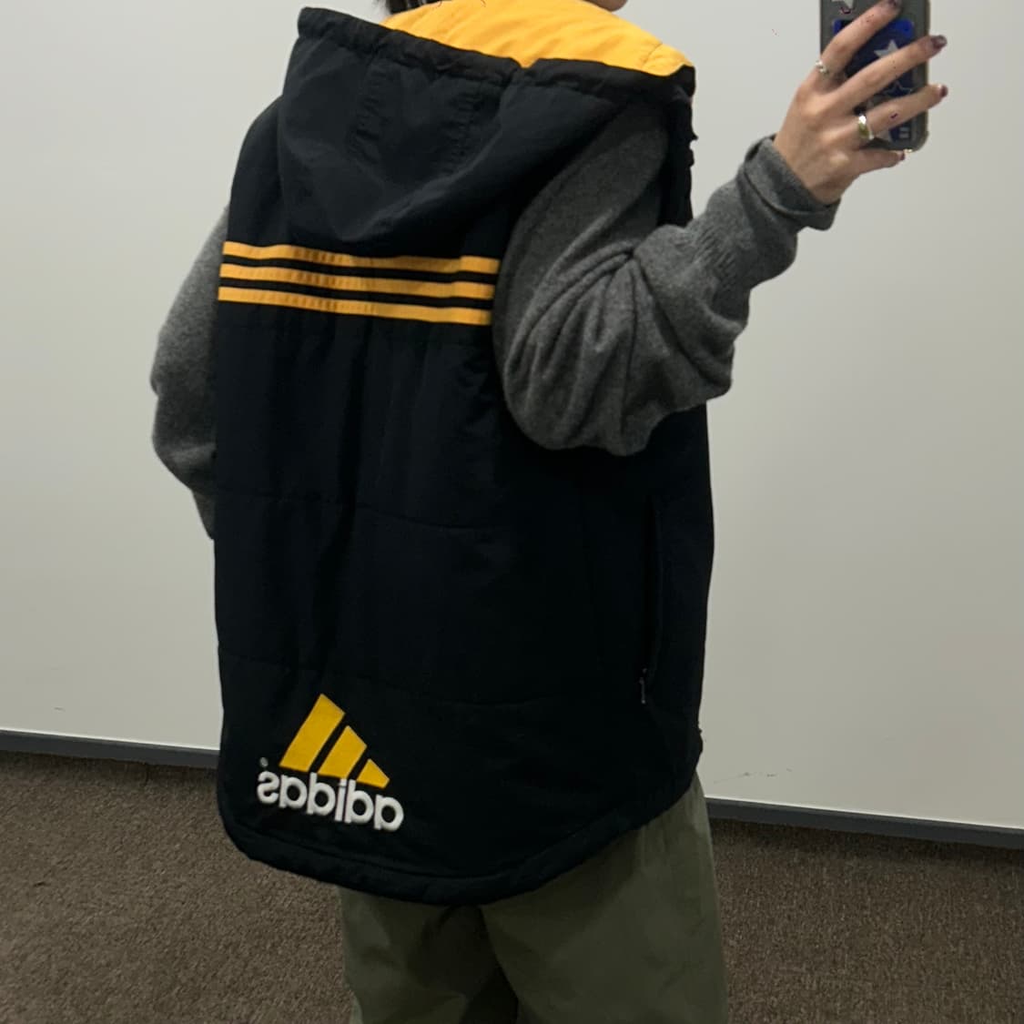 Adidas 아디다스 백포인트 옐로우 블랙 배색 후드조끼 상품이미지2