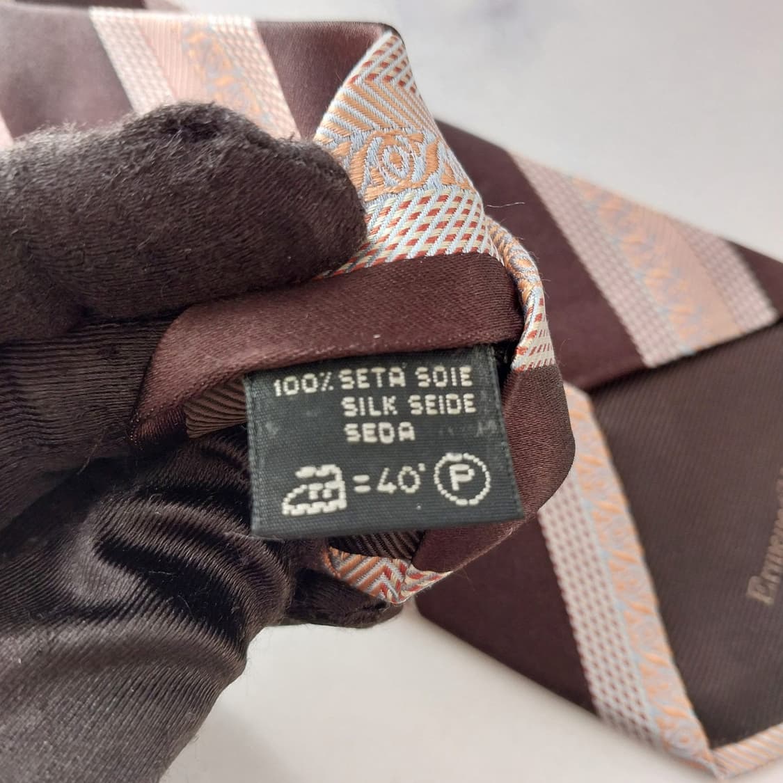 제냐 실크 브라운 자카드 스트라이프 넥타이 9.5cm A+등급 K1874 상품이미지9