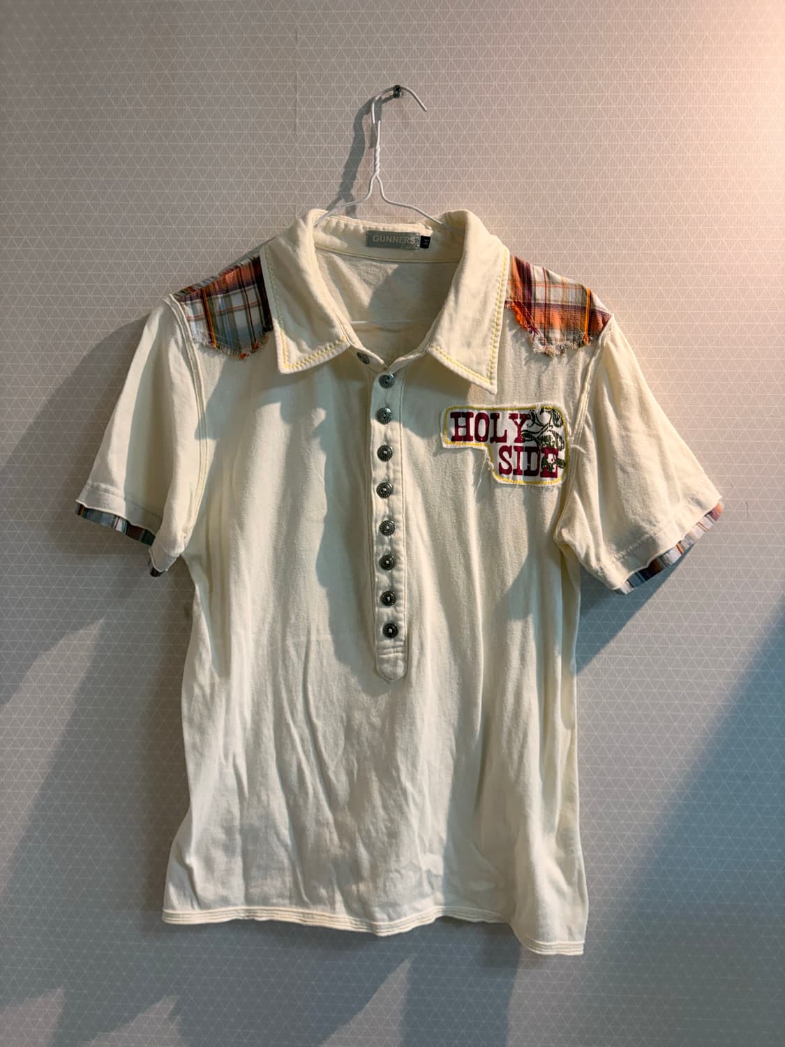 빈티지 패치워크 헨리넥 반팔 티셔츠 상품이미지1