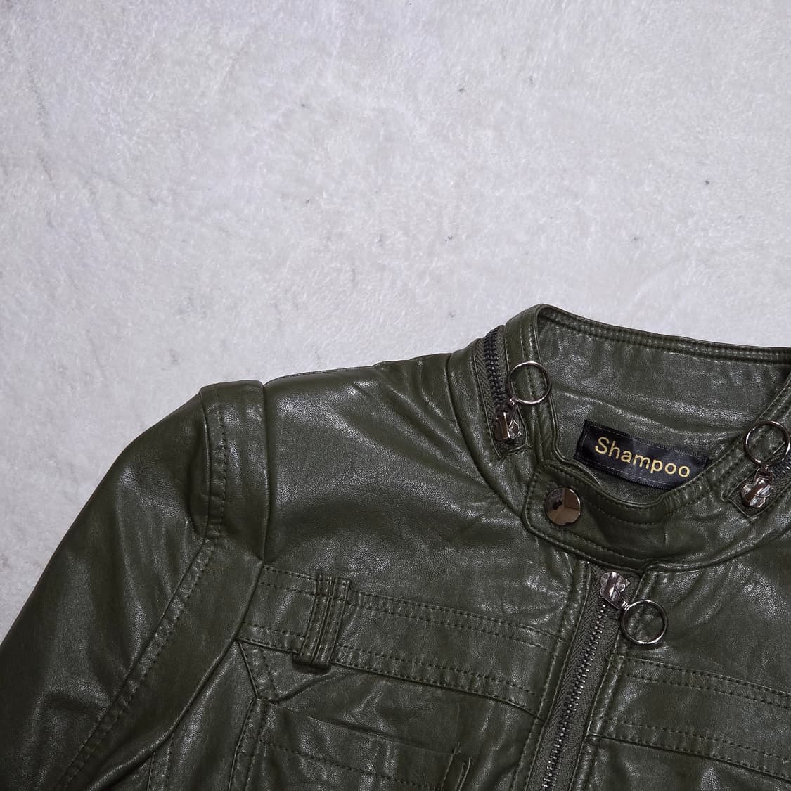 빈티지 카키 에코 레더 라이더 자켓 상품이미지2