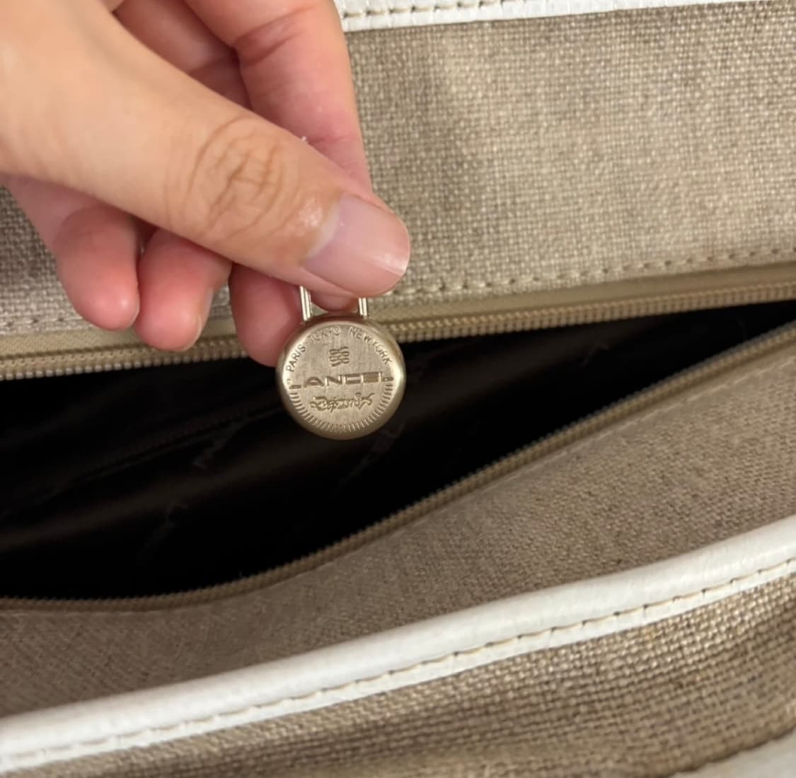 프랑스 란셀 베이지 캔버스 화이트 가죽 토트백 프렌치 상품이미지6