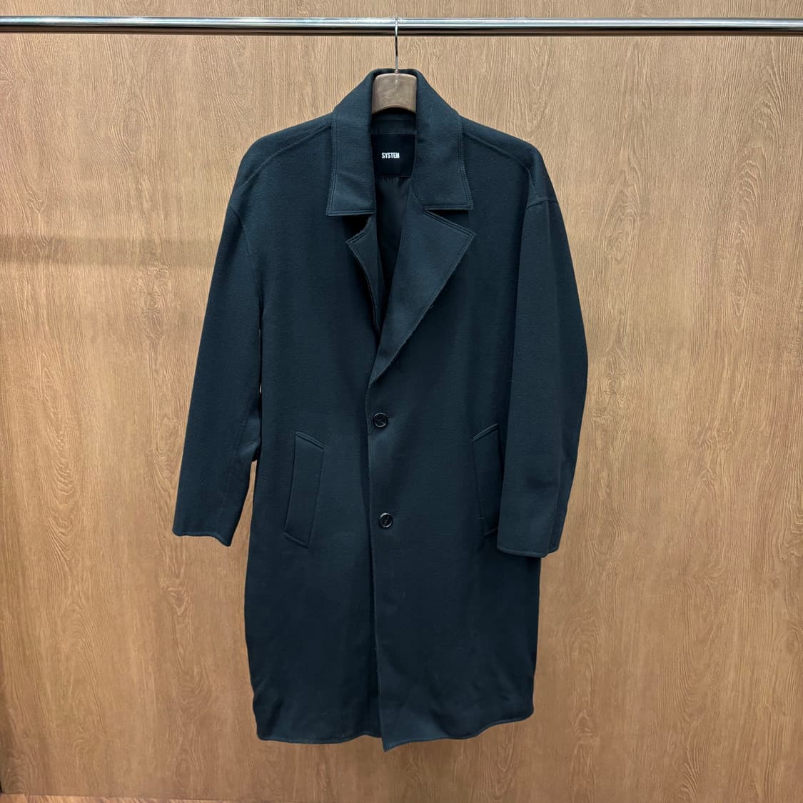 시스템 울 롱 코트 노치드 라펠 싱글 버튼 디테일 레귤러핏 블랙 상품이미지2