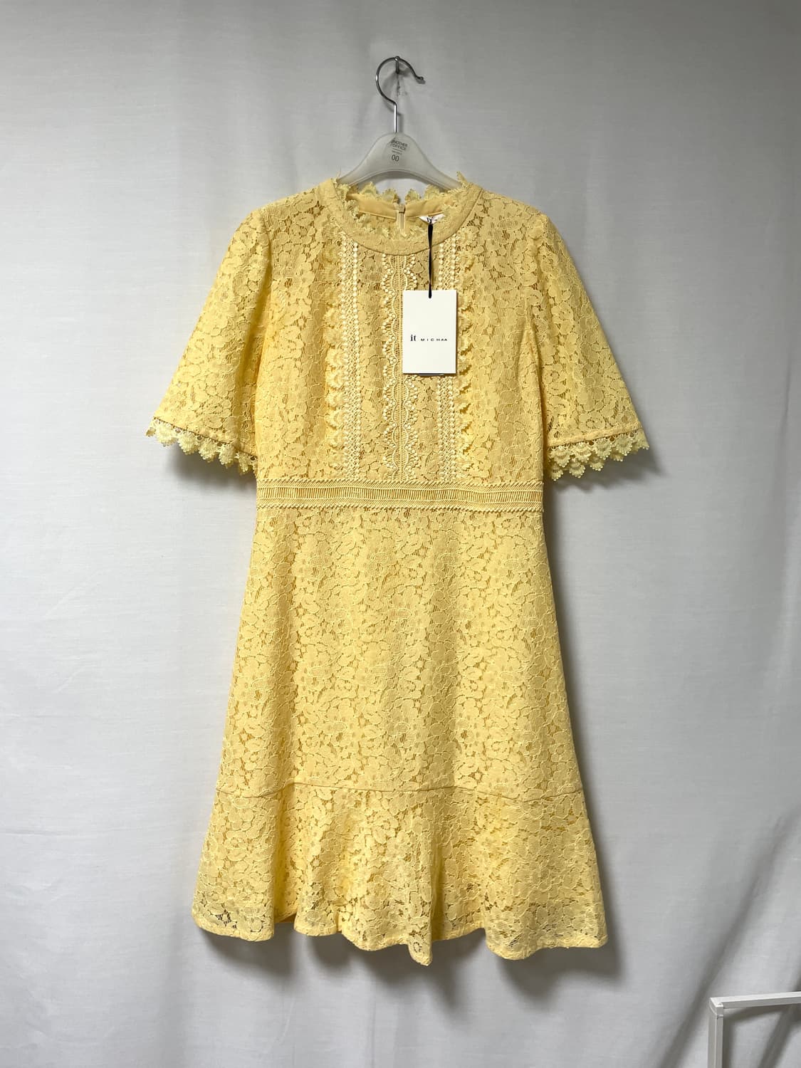 (새상품) 여성 잇미샤 레이스 펀칭 반팔 플레어 원피스 55 _ 옐로우 상품이미지2