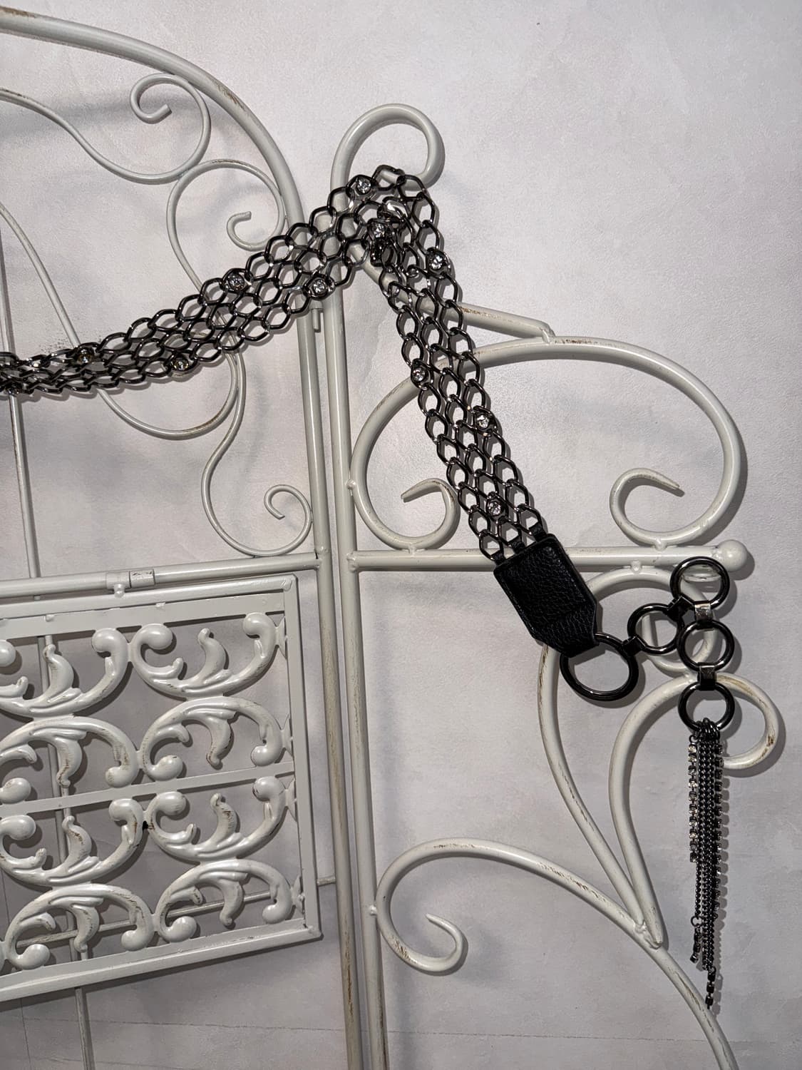 Black silver cubic hole chain belt 상품이미지3