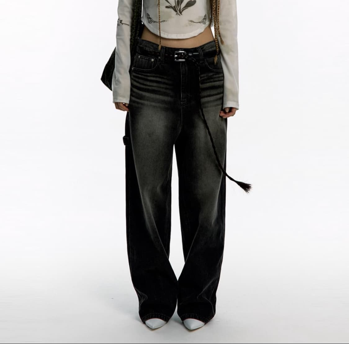 카시코 엠브로이드 워싱 데님 블랙 s 상품이미지2