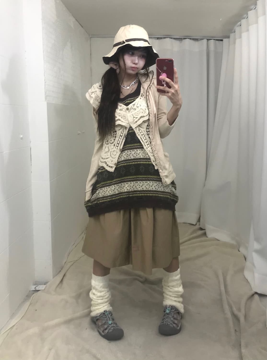 빈티지 베이지 모리걸 하구미 후드집업 코디세트 상품이미지1