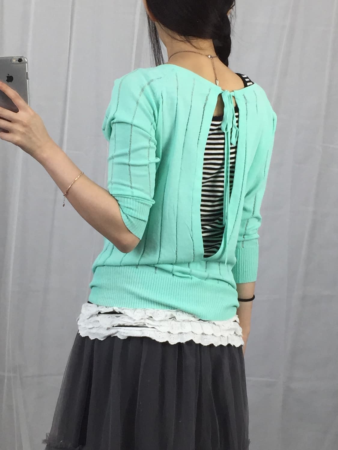 Jpn Pink Love Mint Ribbed Knit Top 상품이미지3