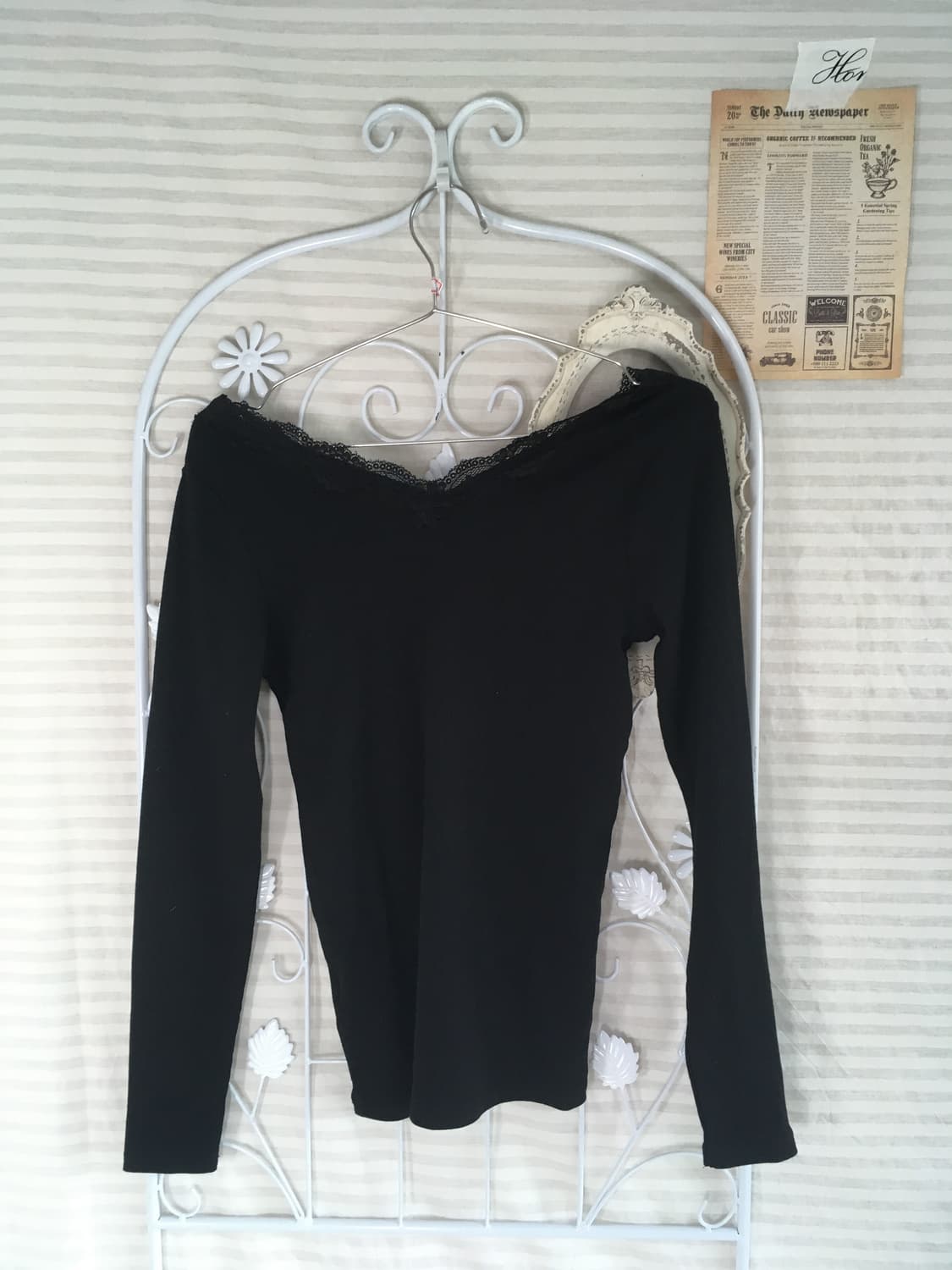 일본빈티지 블랙 레이스 슬림핏 오프숄더 롱 슬리브 상품이미지4