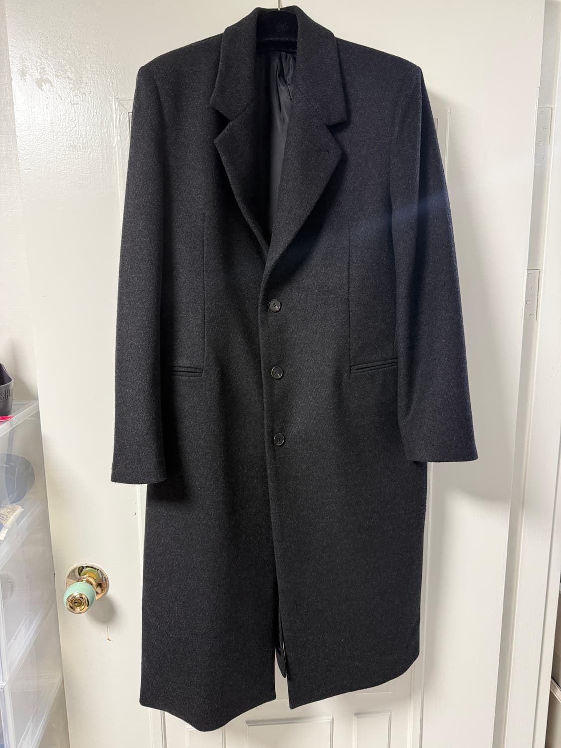 유스 레더 트림 체스터필드 코트 차콜그레이 M 상품이미지5