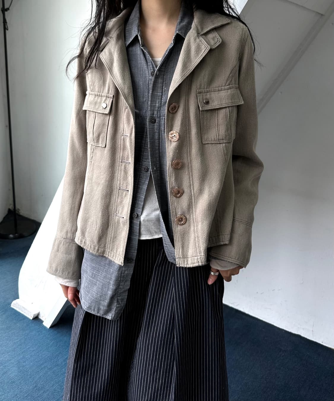 Double collar herringbone pattern short  상품이미지7