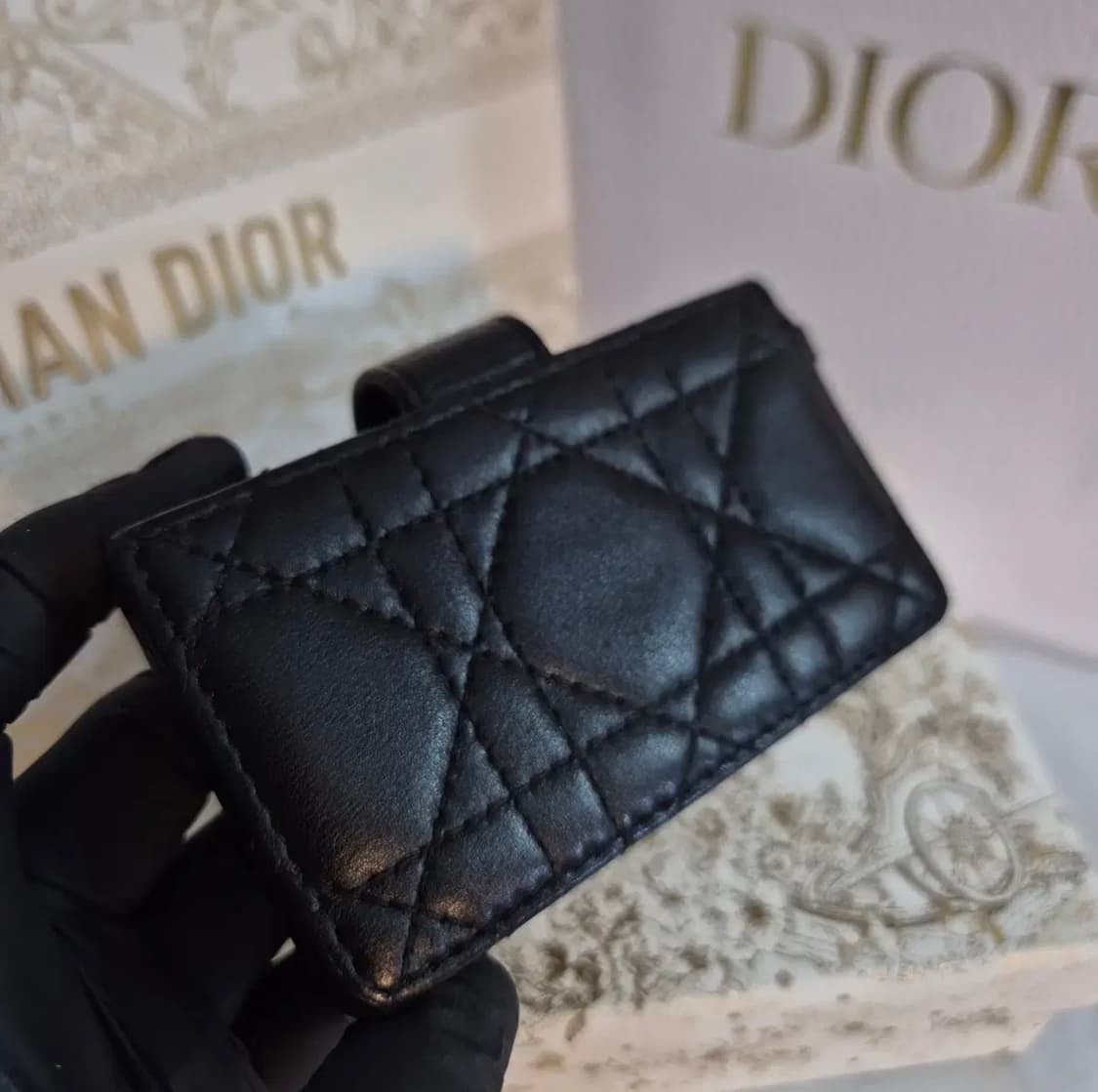 디올 아코디언 지갑 검정 무광 상품이미지3