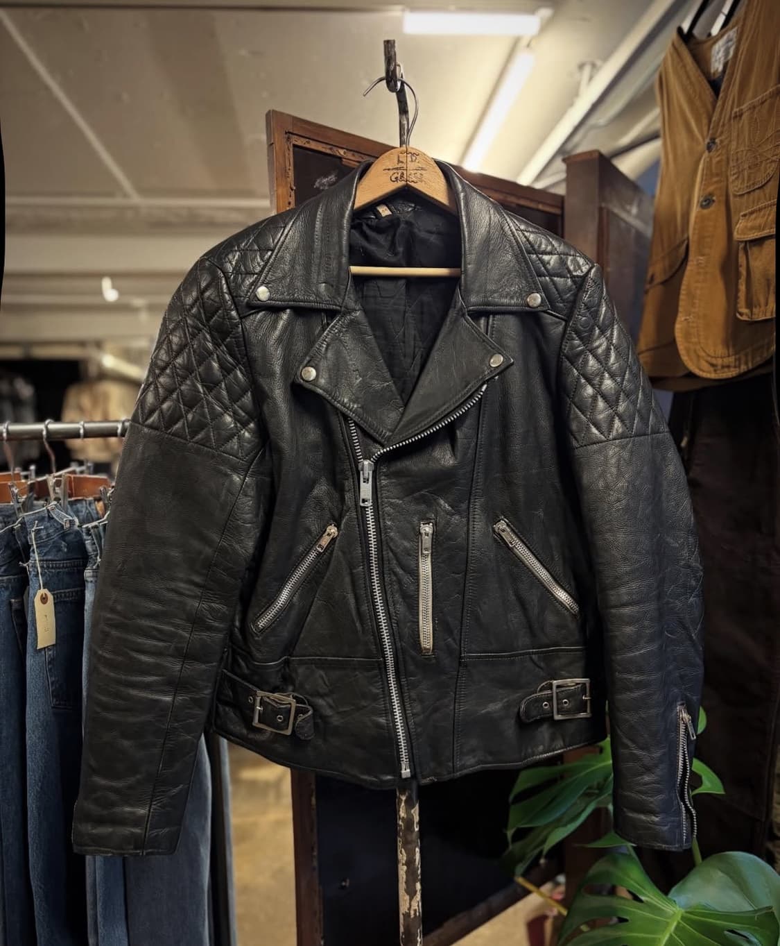 80~90년대 퀄트숄더 초반 카우스킨 라이더자켓 상품이미지3