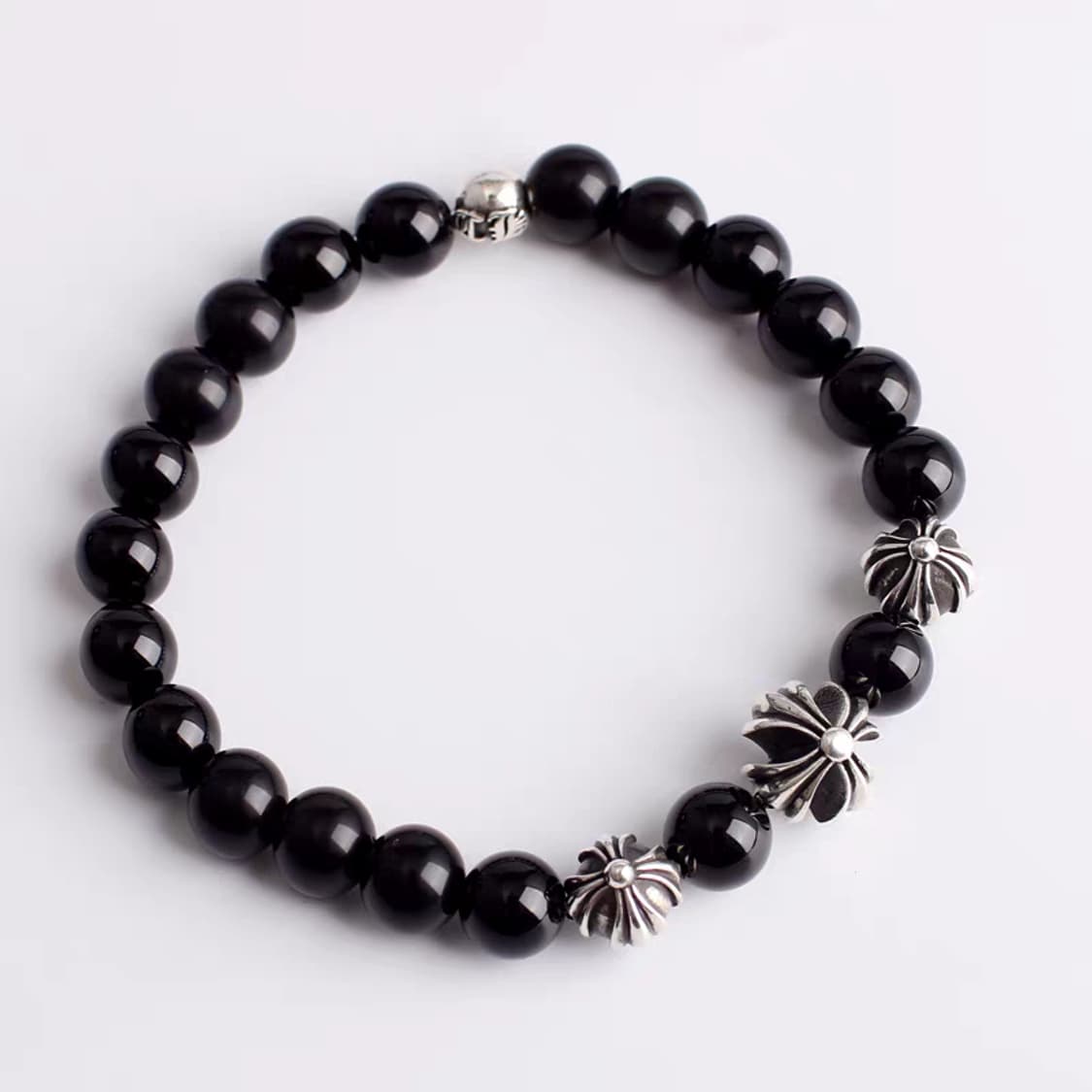 Oceanora S925 크로스 & 비드 팔찌 블랙 오브시디언 상품이미지2