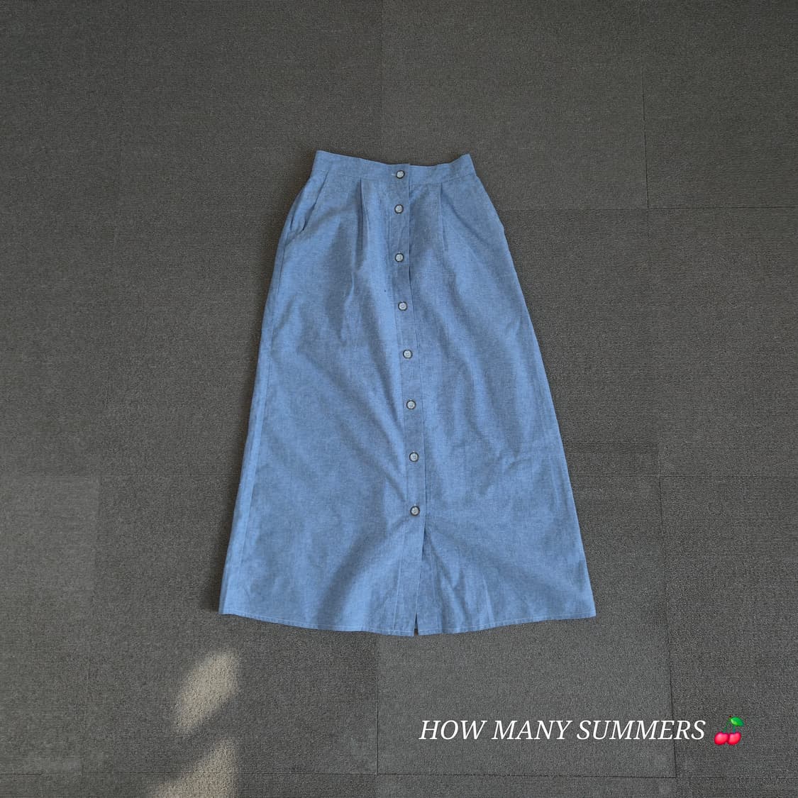 테디 샴브레이 롱 스커트 S 블루 코튼 빈티지 밴딩 포켓 상품이미지1