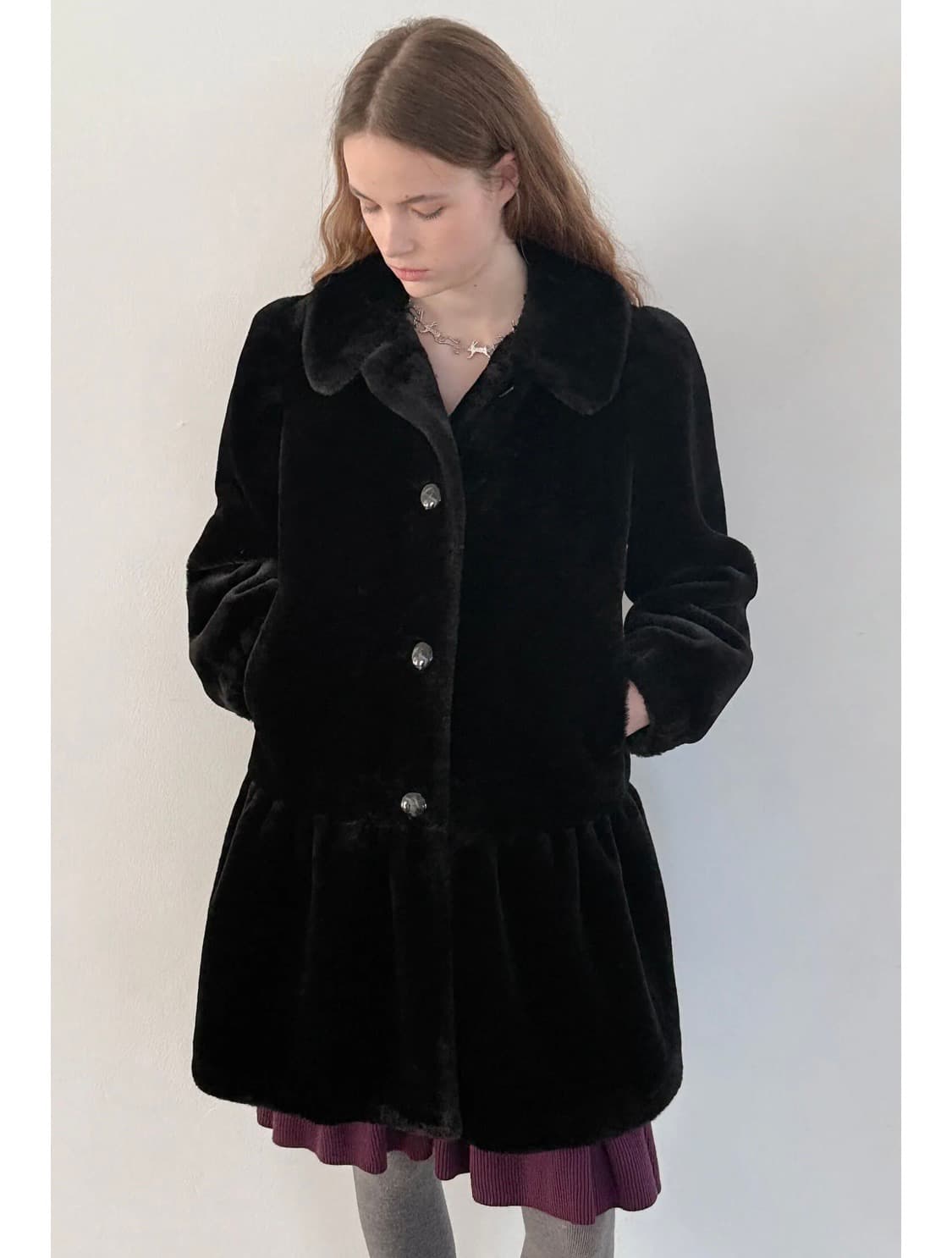 시눈 SN Ruffled Shearling Fur Coat (Black) 상품이미지2