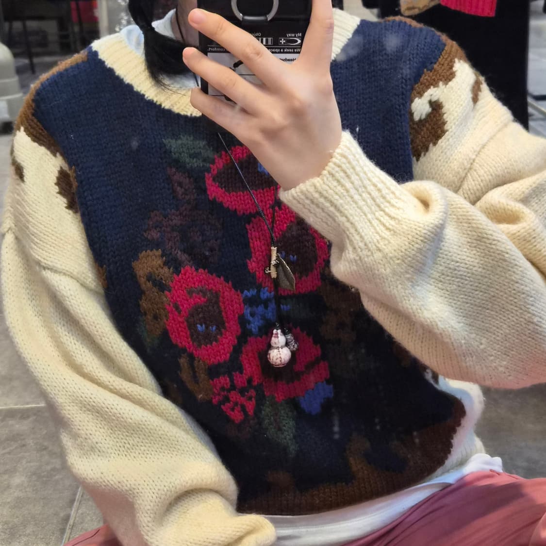 [NO.9] 빈티지 꽃 배색 니트 상품이미지2