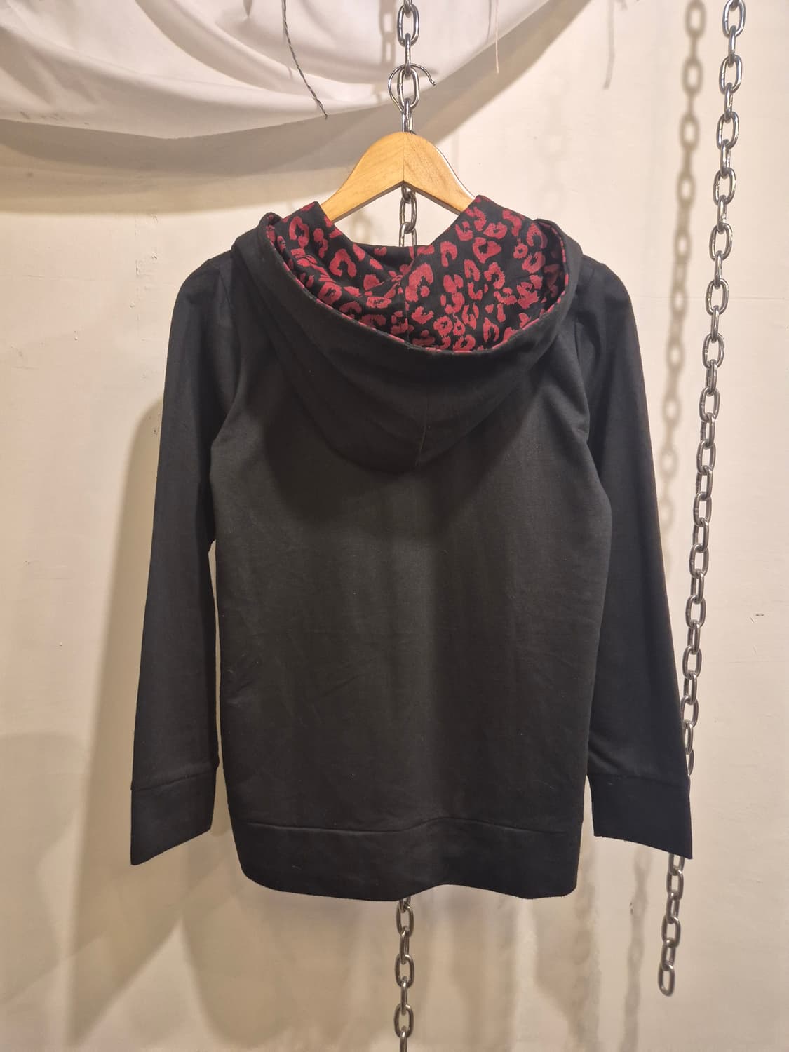 레드 레오파드 후드 스터드 블랙 후드 집업 펑크 갸루 상품이미지5