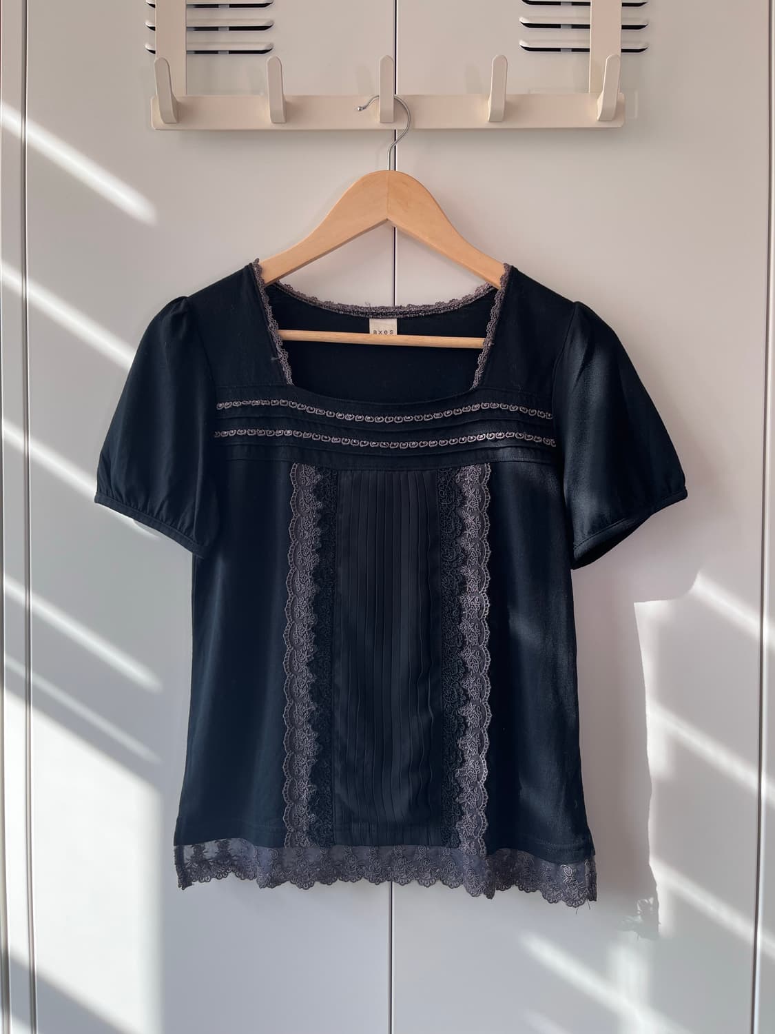 Axes femme 블랙 레이스 스퀘어넥 반팔 블라우스 상품이미지2