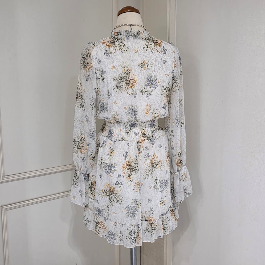 빈티지) 모리걸st 플로럴 나염 스모크 프릴 쉬폰 로맨틱 미니 원피스 상품이미지2