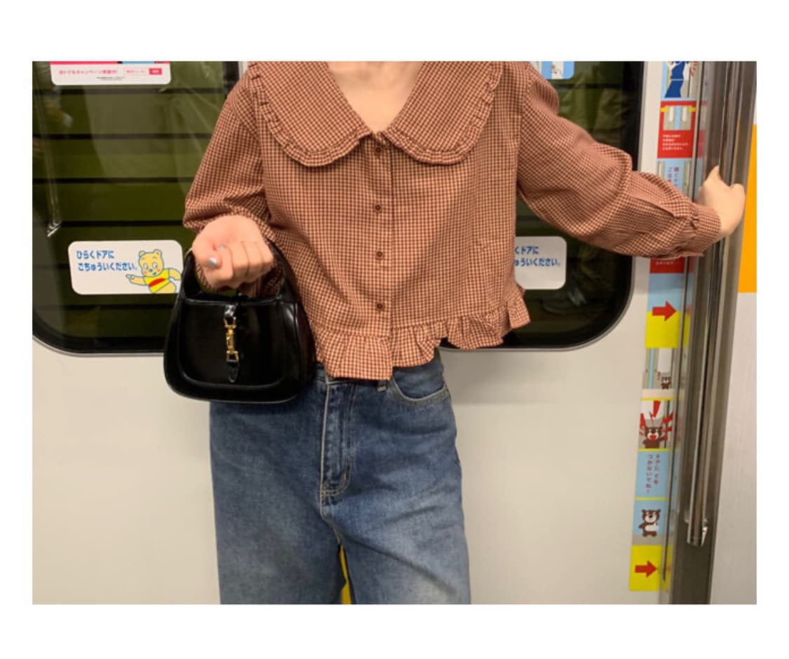 리넨느 체크 프릴 블라우스 상품이미지3