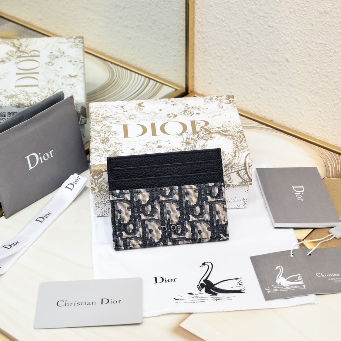 디올 카드 홀더 베이지 & 블랙 디올 오블리크 자카드 상품이미지1