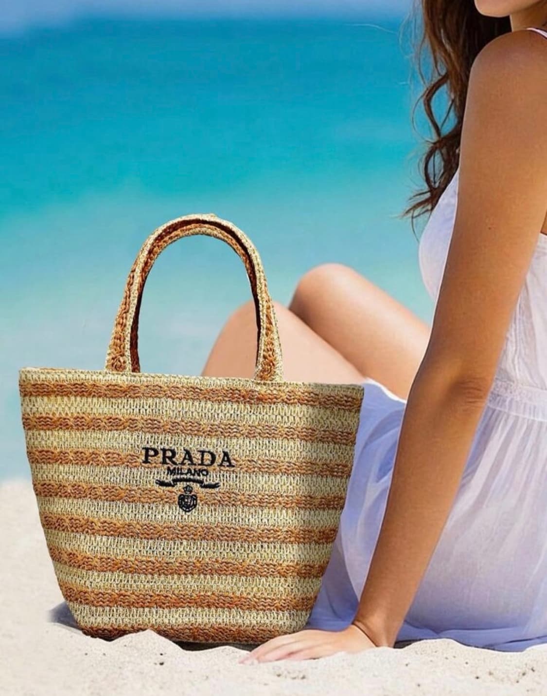 프라다뷰티 르옴므 스트라이프 브라운 라피아백  상품이미지2