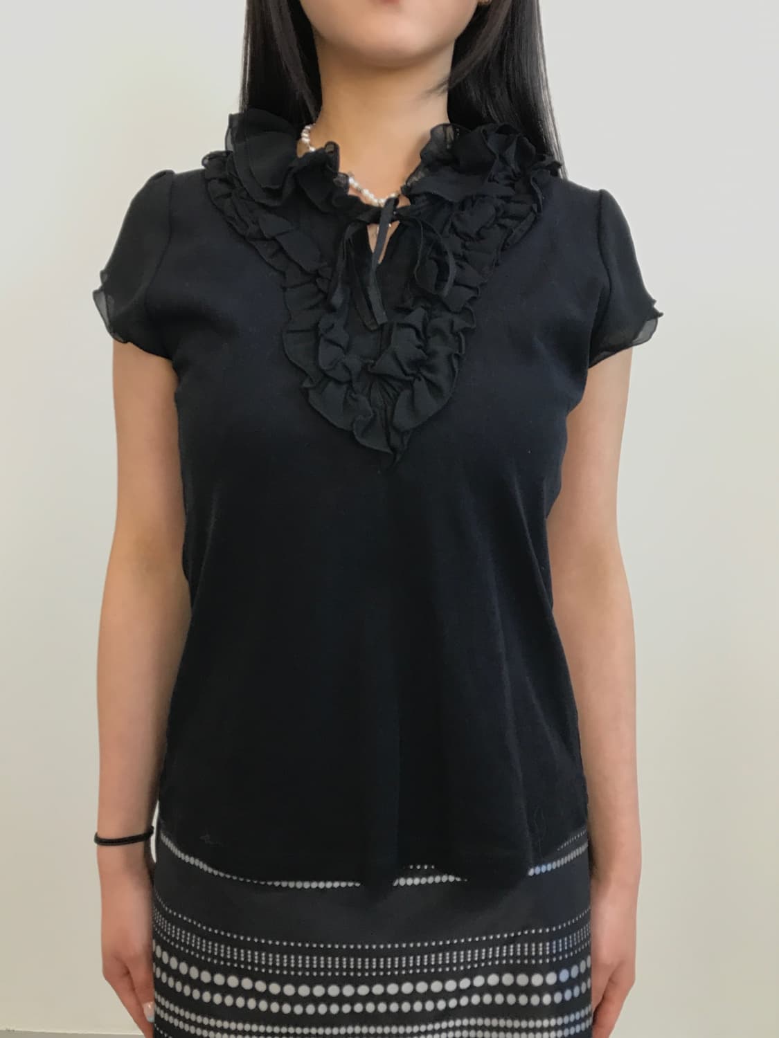 Jpn Frill Ribbon Black Blouse Top 상품이미지3