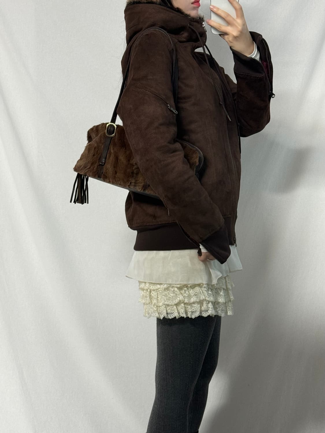 퍼 후드 스웨이드 지퍼 슬리브 윈터 자켓 상품이미지8