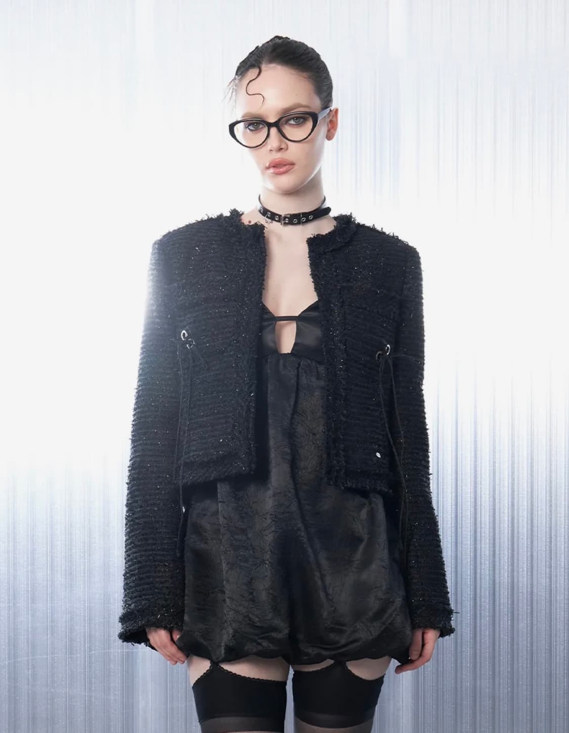 힐다 글리츠 트위드 자켓 블랙 상품이미지1