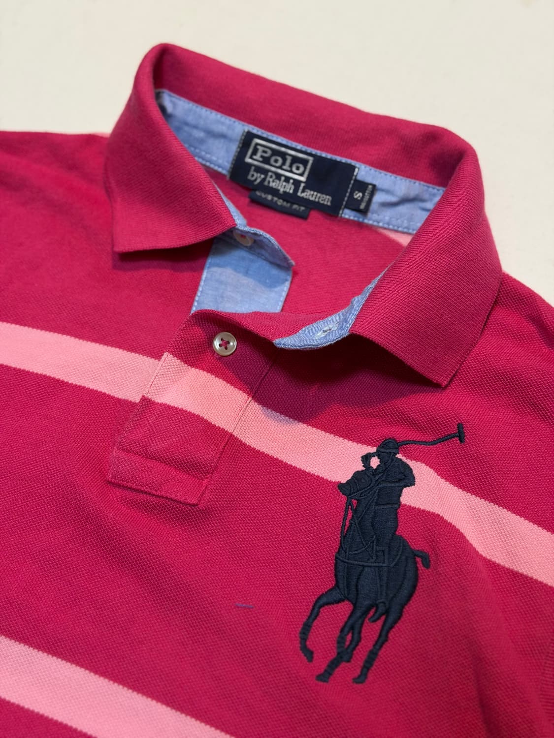 폴로 랄프로렌 빅포니 스트라이프 카라티 핑크 상품이미지2