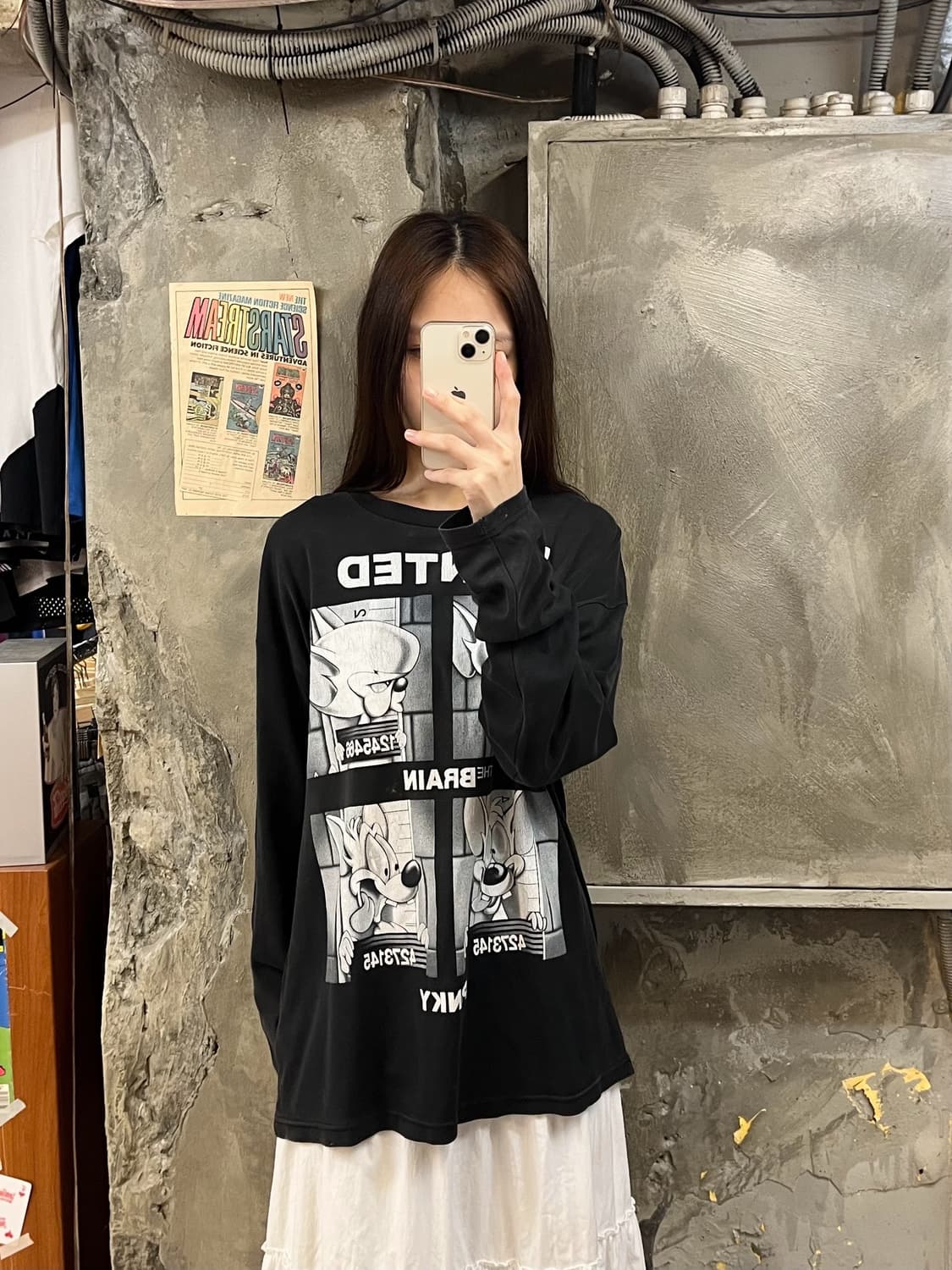 핑키와 브레인 프린팅 긴팔티 블랙 XL #csz859 상품이미지2