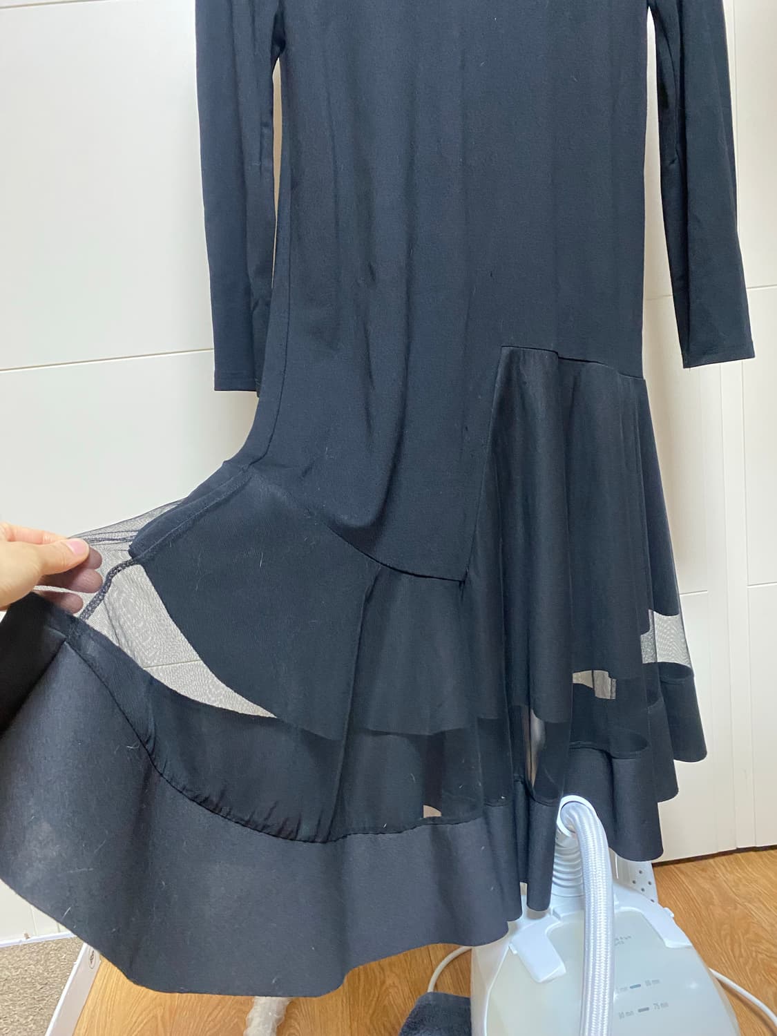 블랙 롱 원피스 시스루 디자인 상품이미지1