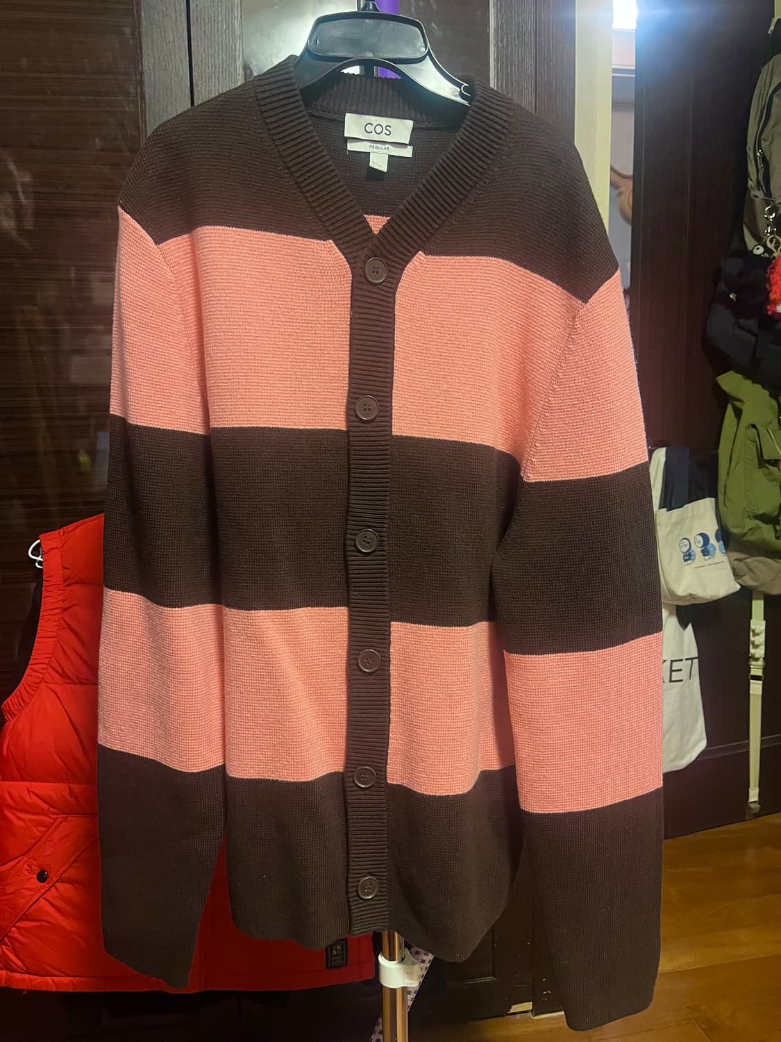 [남성S]코스 스트라이프 가디건 핑크브라운 상품이미지1