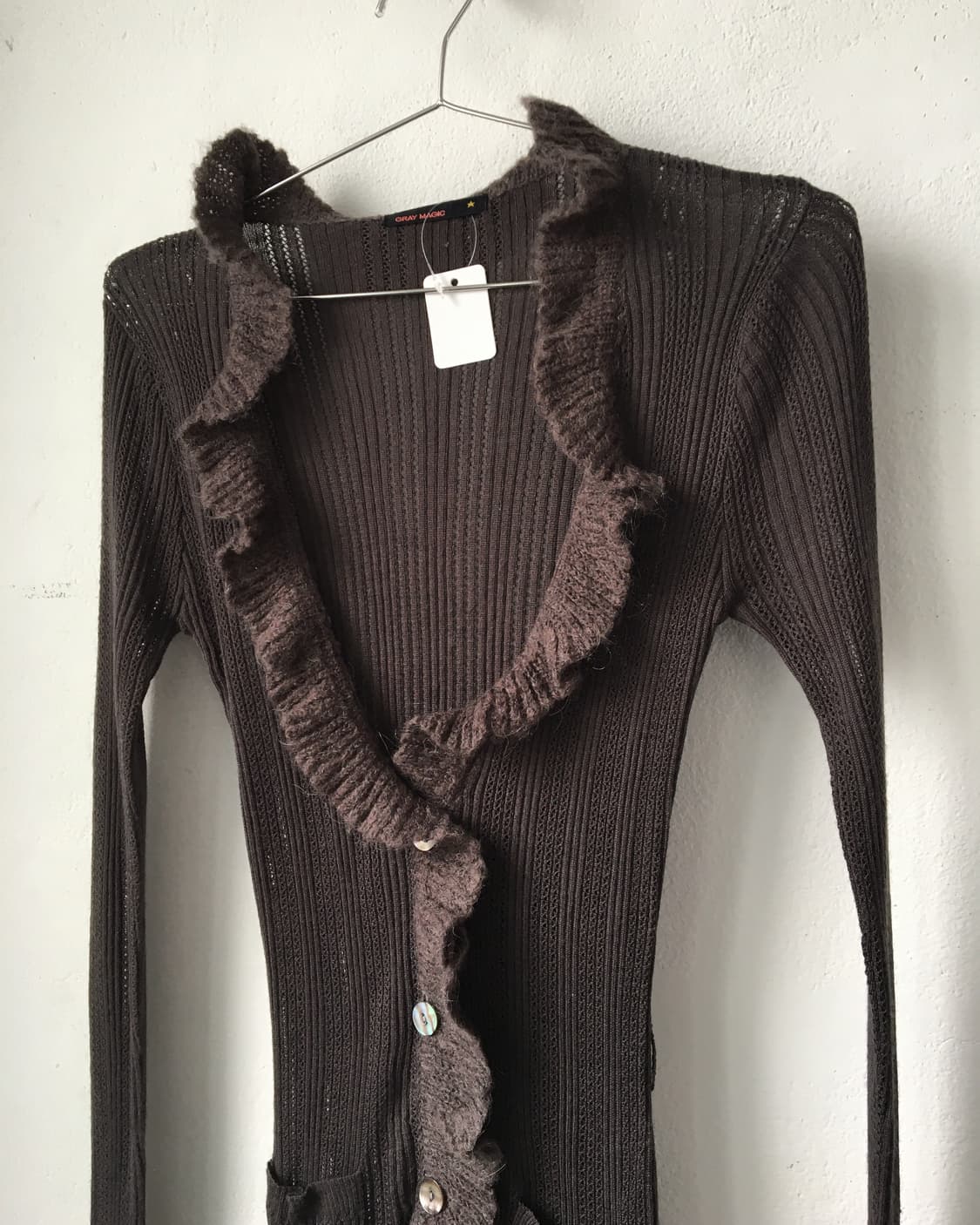 Ruffle point ribbeld woolen knit cardiga 상품이미지5