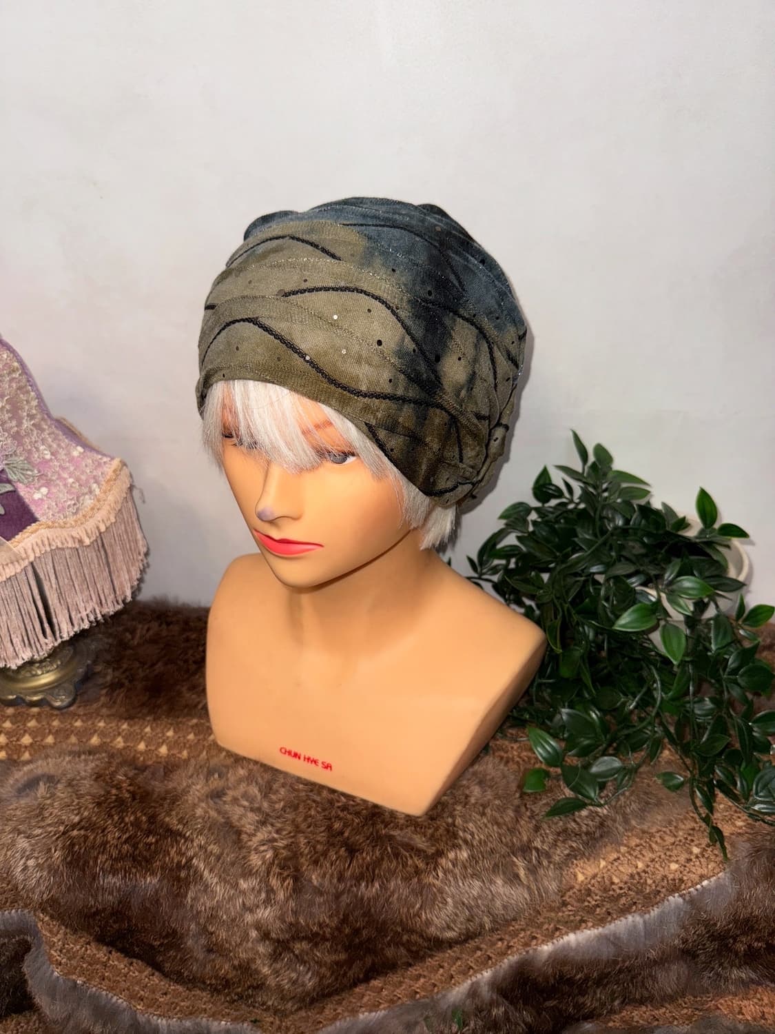 Khaki blue tie dye grunge warmer beanie  상품이미지1