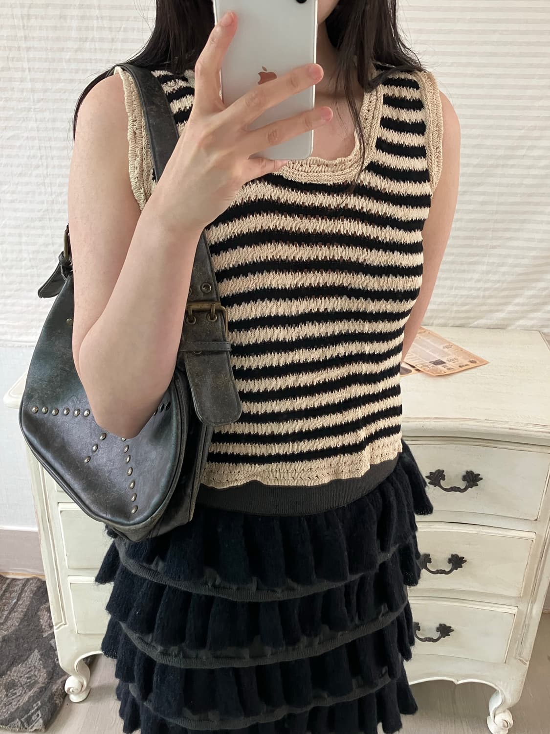 jpn vintage 아이보리 블랙 스트라이프 니트 조끼 y2k 스트릿  상품이미지3