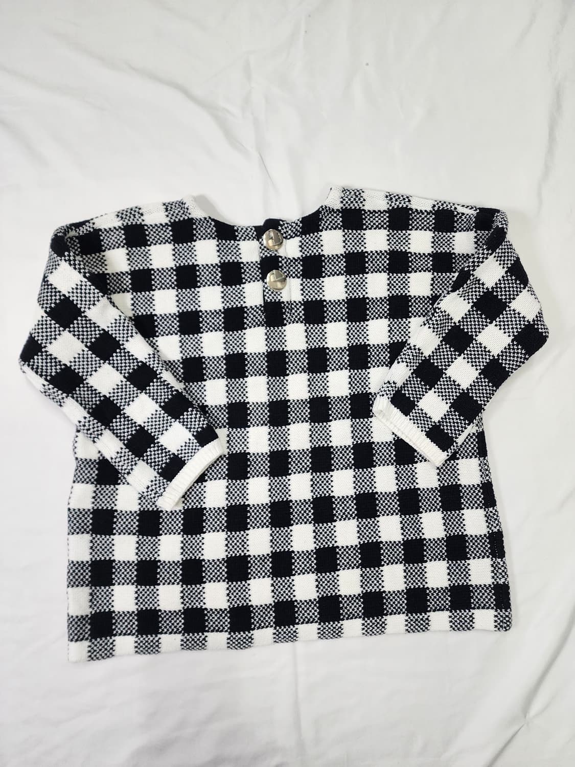 마쥬 블랙 화이트 체크 크롭 니트 반팔 상품이미지2