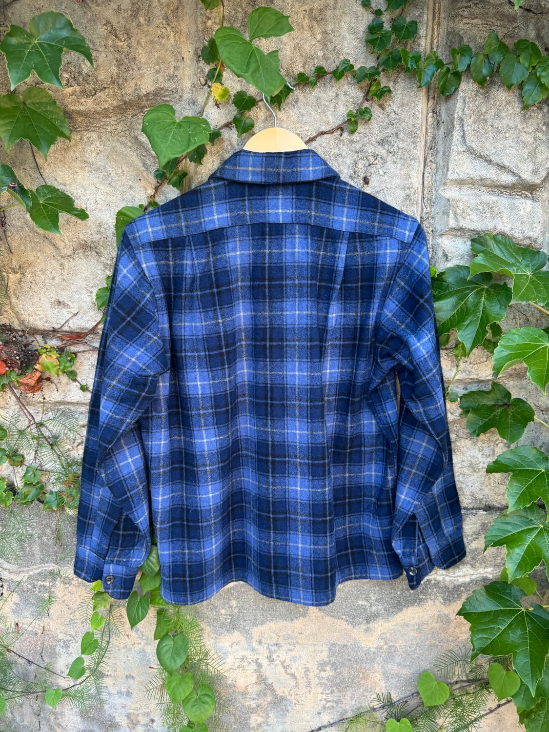 80s pendleton 펜들턴 울 블루 체크 플란넬 셔츠 M 상품이미지2