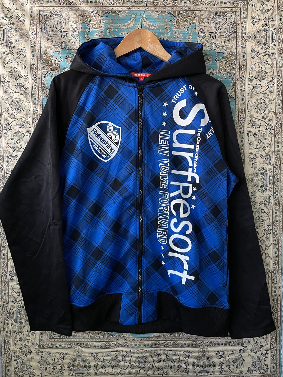 JPN Y2K 블루체크 그래픽 나그랑 후드집업1670 상품이미지1