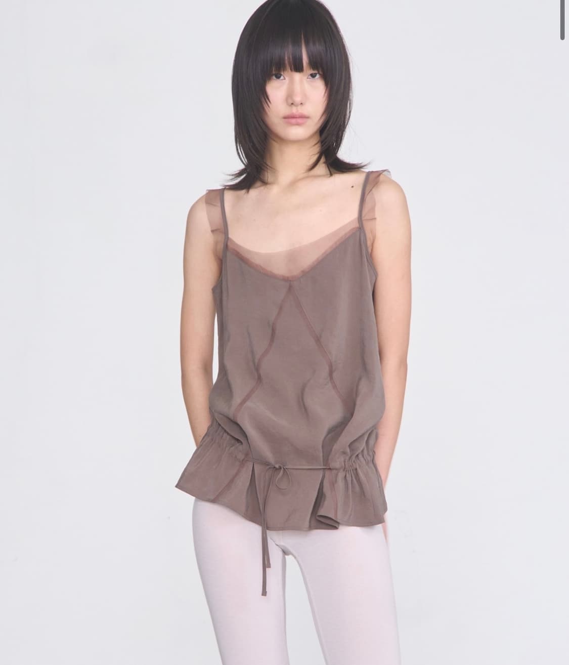 세릭 쉬어 프릴 슬리브리스 브라운 cerric sheer frill 상품이미지2