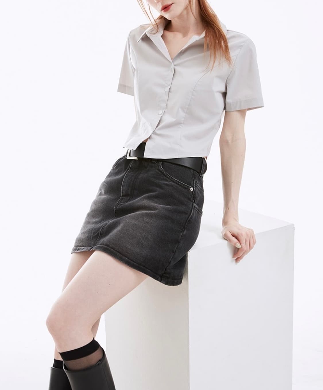 네비 nevy 케니 베이직 크롭 반팔셔츠 상품이미지4