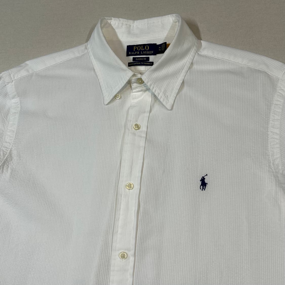XL) 폴로 랄프로렌 클래식핏 화이트 시어서커 린넨 셔츠 상품이미지3