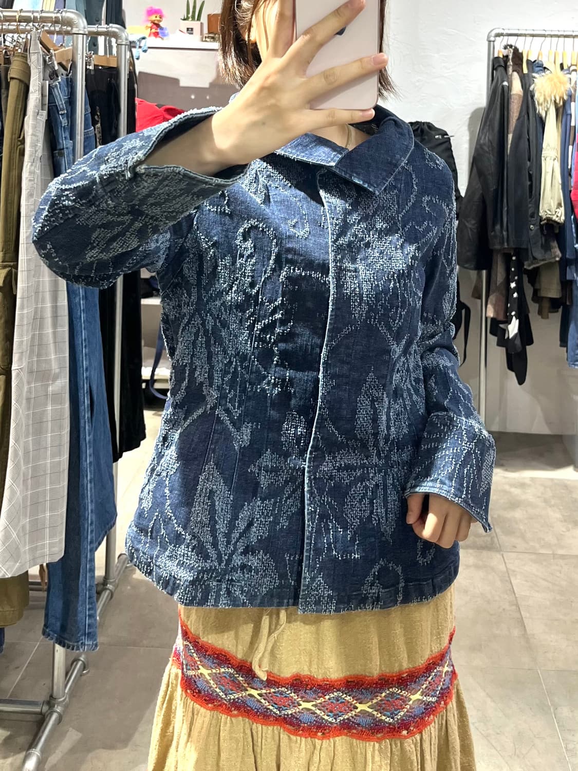 일본 빈티지 플라워 워싱 데님 자켓 상품이미지1