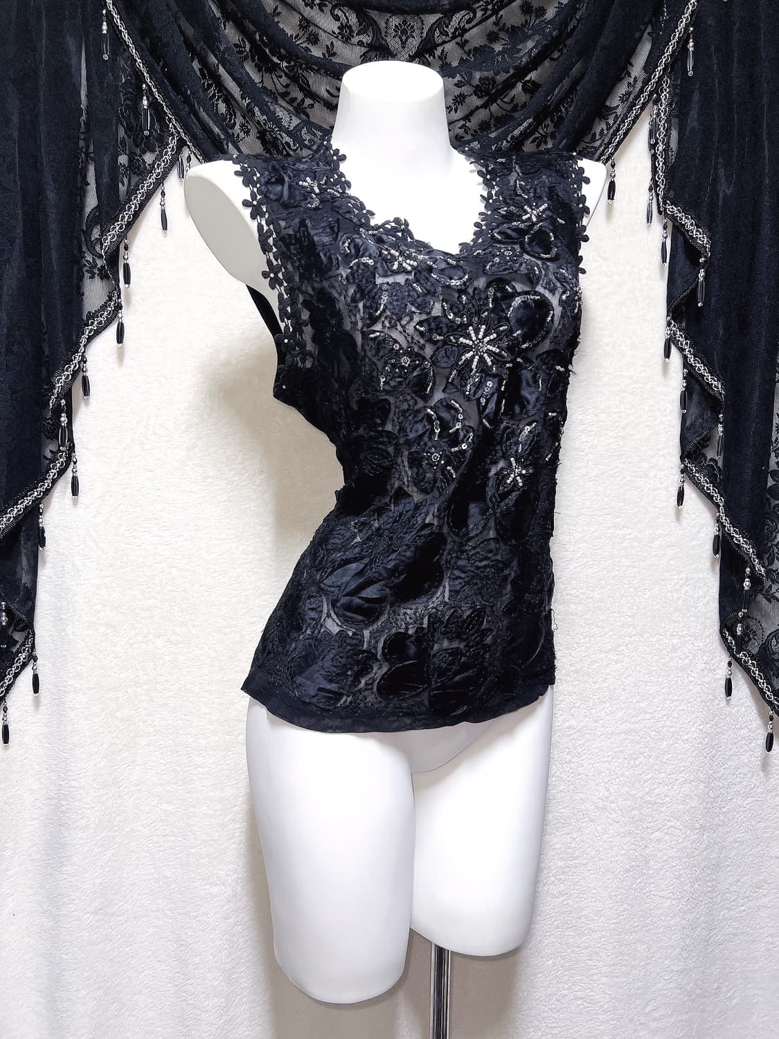 로맨틱고딕 고스 오리엔탈 비즈자수 플라워 시스루 슬리브리스 나시 페어리 상품이미지3