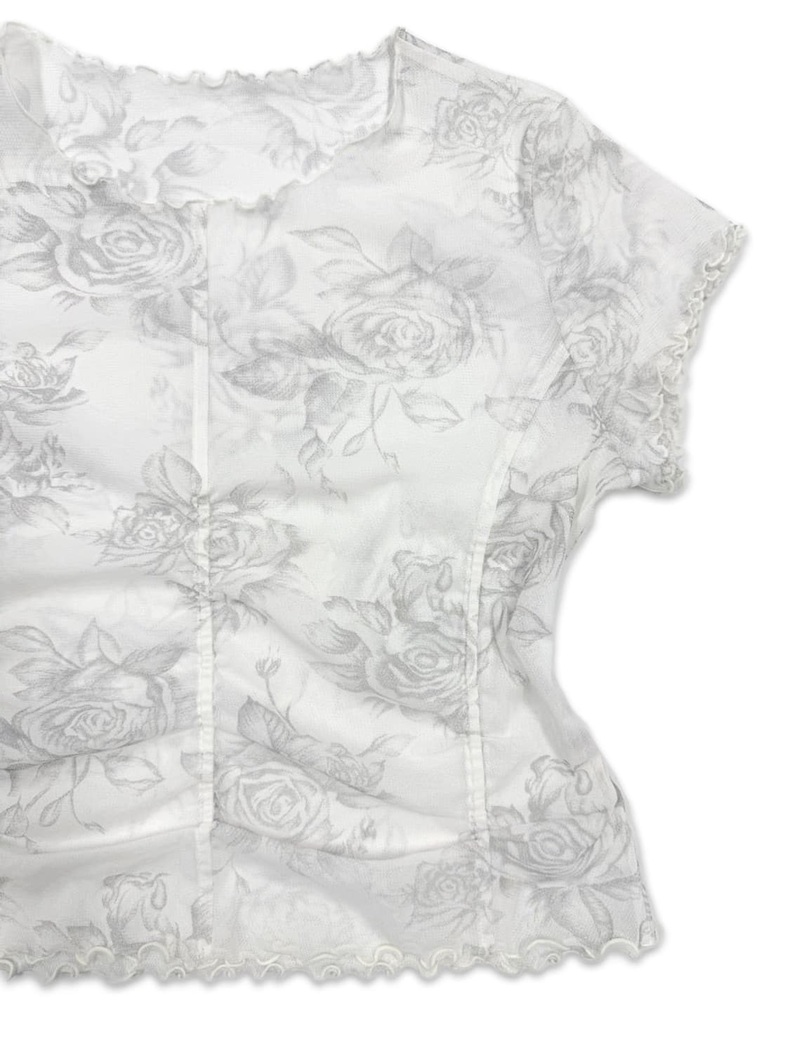 빈티지 화이트 로즈 시스루 셔링 레이어드티 상품이미지2