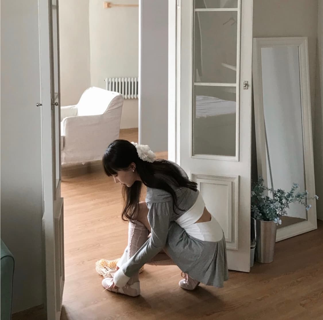 모디 크롭 배색 후드집업 세트 상품이미지3